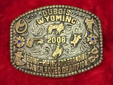 RANCH RODEO CHAMPION TROPHY BUCKLE☆DUBOIS WYOMING☆ALL AROUND☆2008☆RARE☆673 picture