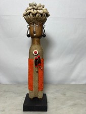 Namji african fertility doll hand carved wood w/ beads 9