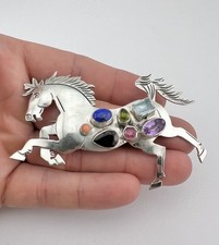 Vtg Nakai Navajo Sterling Silver Multi Gemstone Horse Pin Brooch Pendant 3.25