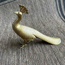 Etched Brass Vintage Peacock Figurine Statuette Made In India Mid Century Modern picture