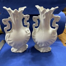 Pair Vintage Etta's Hand Cast White Ceramic 9