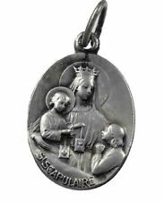 Vintage Catholic St Scapulaire Silver Tone Religious Medal picture