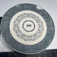 1978 Calendar Collector Plate Blue White Ceramic Decorative Vintage Round picture