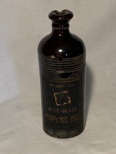 c1890s Standard Blue Black Copying Ink Stoneware Master Ink Bottle with Label picture