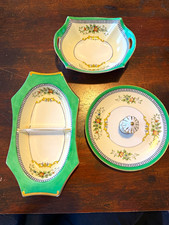 Antique Noritake Roseara 3 Pc Serving Set 1920s Japan M Mark Floral Green Gold picture