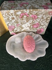 1960's Avon Heavenly MILK GLASS Angel Cherub TRINKET - SOAP DISH & 2 Soaps picture