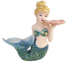 Mermaid Double Tea light Candle Holder Ceramic Blue Sky Coastal RARE Disc picture