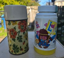 Vintage set of Lunch Box Thermos - 60s FLOWER Power themed Thermos ONLY picture