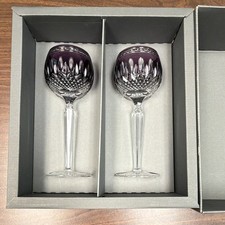 Waterford Crystal Clarendon Stemmed Hock Wine Glasses Purple Rim Set of 2 picture