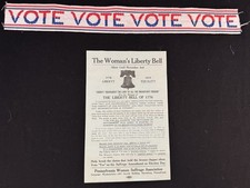 Antique 1915 Women's Liberty Bell Justice Bell Suffrage Leaflet + VOTE Ribbon picture