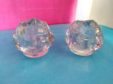 Candle Holder Pair Clear Rock Look Votive Holders 3x4