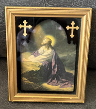 Vintage Framed Deltex Litho Christ in Gethsemane Jesus Praying Agony in Garden picture