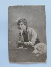 c1910s Woman with Taxidermy Wolf Moving Jaw Cord Unusual Antique Photo picture