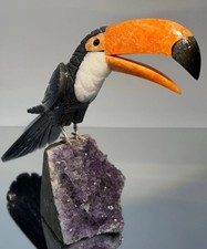 Black Onyx Toucan Bird Sculpture Amethyst Hand Carved Semi Precious Stone Brazil picture
