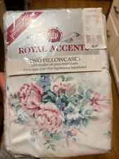 (2) VTG ROYAL ACCENTS PINK BLUE FLORAL QUEEN PILLOW CASES SHABBY COTTAGECORE New picture
