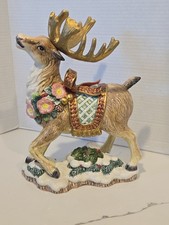 Vtg 1999 Fitz & Floyd Christmas Wreath Reindeer Candle Holder Noel Holiday 11