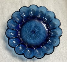 Indiana Glass Brilliant Cobalt Blue Flashed Hobnail Deviled Egg Plate 11 Inch picture