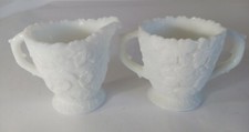 1950s Westmoreland Bramble Maple Leaf Milk Glass Sugar and Creamer set, VG Cond picture
