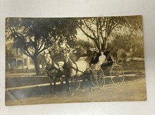 Real Photo Horses Carriage Man Woman Postcard RPPC Unknown Location AZO Houses picture