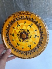 Vintage Romania Folk Art Wooden Decorative Plate Dancers Geometric Wall Decor picture