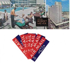Vintage Hotel Robert Meyer Jacksonville, FL Postcard & Air Mail Sticker LOT picture