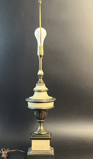 Vtg Stiffel Brass Table Lamp MCM Cream Enamel Hollywood Regency Style Trophy 35” picture