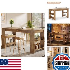 Tribesigns 63-Inch Farmhouse Counter Height Bar Table with Storage Shelves picture