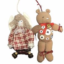 Primitive Rustic Country Christmas Ornaments W/ Buttons Angel & Bear Farmhouse picture