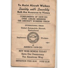 Vintage 1940s WWII UAW-CIO Aircraft Workers Union Booklet War Bonds Home Front picture