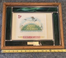 VTG SPIRIT OF ST. LOUIS 5¢ CIGAR 1920’s LITHOGRAPH Stained Glass &Engraved Frame picture