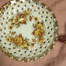 Vtg Japanese Lusterware Yellow Rose Teacup Saucer Set of 2 Reticulated Lattice picture