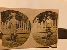 Vintage Double Photo Young Boy Dressed as Revolutionary War Soldier picture
