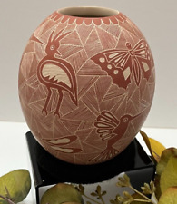 Mata Ortiz Pottery Aracely Ledezma Birds Lizard Etched Flamingo Mexico Lines Art picture