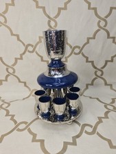 Zion Judaica Shabbat Blue Enamel Coated Kiddush Cup Wine Fountain Set of 11 pc  picture