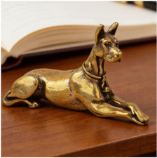 BRASS MINIATURES-1 Piece -Reclining Doberman Figurine - Realistic Resting Dog picture