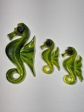 Vintage Lucite Sea Horse Wall Plaques Hanging MCM Green Lot Of 3 1960s Bath picture