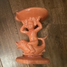 Orange Ceramic Mermaid Figurine with Shell Dish, Glossy Finish, 3D Effect picture