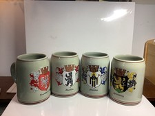 MT1083 Lot Of 4 Vintage German Stoneware Beer Mugs/Steins  Coat Of Arms picture