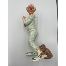 Vintage 1982 Ceramic Clown Jogger Runner with Bulldog Dog Figurine Statue picture