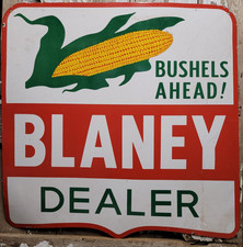 VINTAGE BLANEY PORCELAIN SIGN AGRICULTURE FARM TRACTOR LIVESTOCK CHICKEN CORN picture
