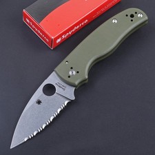 C229 Custom Green G10 Handle Full Serrated Blade Lockback Pocket Knife With Clip picture