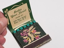 Vtg 1940s Feature Matchbook - BOOTES YOUR FLORIST, Penn Yan, NY - NEW Unstruck picture