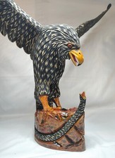 Mexican Black Eagle LARGE Wooden Hand Crafted Sculpture DETACHABLE WINGS 1975 picture
