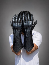 Wearable Black Fantasy Armor Gauntlets with Claws Medieval Knight LARP Gloves picture