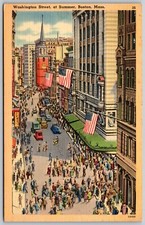 Busy Washington Street Scene Boston Massachusetts VINTAGE Postcard 4044 picture