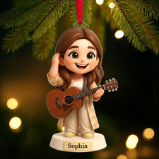 Personalized Girl Playing Guitar Christmas Ornament Guitarist Music Band Gift picture