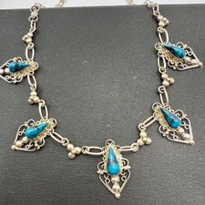Navajo 5 Row Turquoise Necklace Sterling Silver Native American Jewelry picture