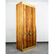 Mid Century Modern Armoire Cabinet Mastercraft Campaign Zebrano Solid Brass 70s picture