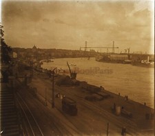 FRANCE Nantes ferry bridge c1920 photo glass plate stereo vintage V42n1 picture