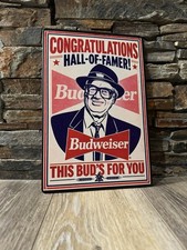 Harry Caray Chicago Cubs Metal Sign 8x12 Budweiser “This Bud’s For You” picture